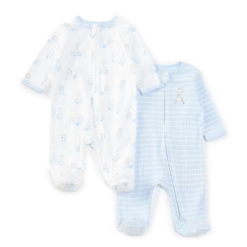 Little Me Baby Boys Newborn-9 Months Long Sleeve Safari Printed/Striped Footed Coverall Two-Pack