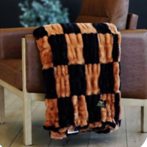Hugs Check Copper and Black Plush Blanket | Minky Couture
