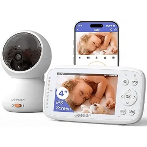 1080P WiFi Baby Monitor with Camera and Audio, Pan-Tilt-Zoom Video Camera, 4'' IPS Screen, HD Night Vision, Motion & Cry Detection, 360° View, Temperature Sensor, Feeding Reminder, Lullabies