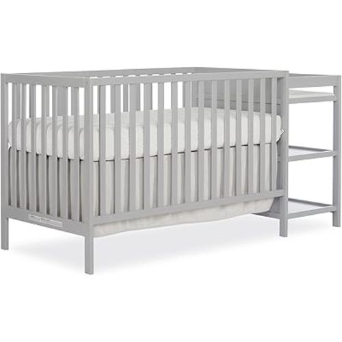 Synergy Convertible Crib and Changer in Pebble Grey with Detachable Changing Table, JPMA Certified, 1” Changing pad