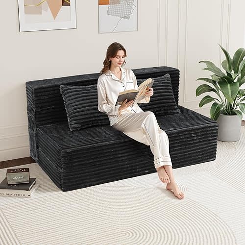 Convertible Foldable Sofa Bed Queen - 4 in 1 Sleeper Chair with Pillow, Fold Out Couch, High-Density Foam Floor Mattress, Space-Saving Futon for Living Dorm Guest Room and Office, Grey