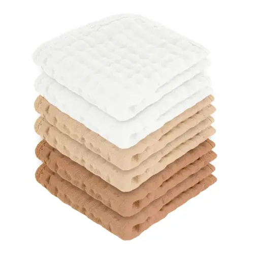 Baby Washcloths 100% Cotton Size is 12x12 inches. Lightweight, Portable, and Ideal for use at Home or on The go.(White & Coffee 6 Pieces)