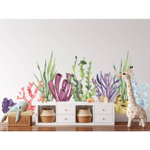 Seaweed & Coral Fabric Wall Decal Set of 9 | Ocean Nursery Decor | Sea Life Nursery Wall Decal | Removable Fabric Decal