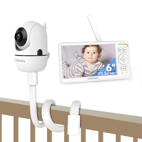 HelloBaby Mountable Baby Monitor with Camera and Audio, 6'' World First IPS Screen Baby Camera Monitor No WiFi, Baby Monitor with Mount Without Tools or Wall Damage