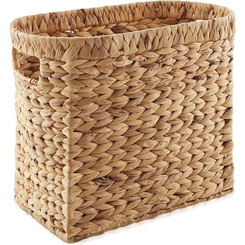 Casafield Woven Magazine Holder with Handles, Natural - Water Hyacinth Storage Basket for Bathroom, Living Room, Home Office