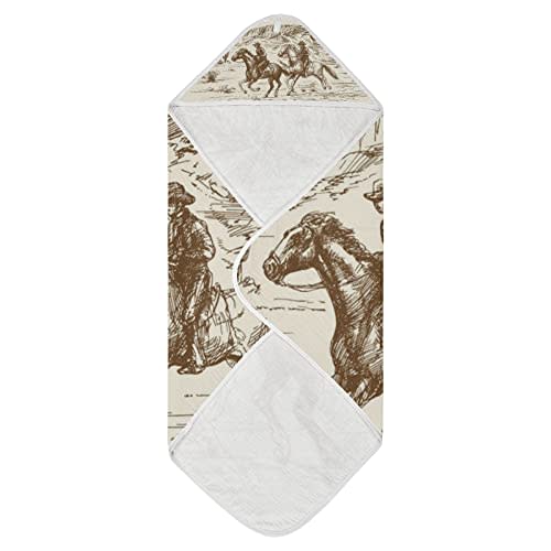 WELLDAY Western Desert Cowboy Baby Towel Ultra Soft Hooded Towels for Babies - Ultra Absorbent Cotton Bath Towels 35x35 Inch