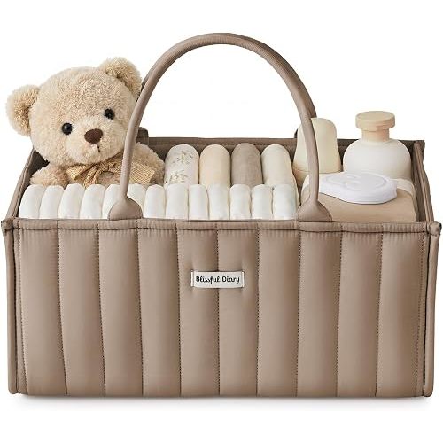 Blissful Diary Baby Diaper Caddy Organizer, Nursery Storage, Mocha Brown