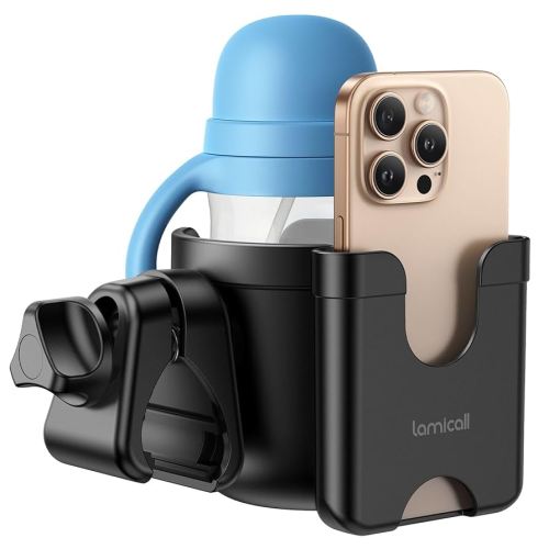 Stroller Cup Holder with Phone Holder - Lamicall 2-in-1 Stable Anti-Slip Stroller Accessories Phone Holder for Uppababy, Doona, Nuna, Jogger, Britax, Bugaboo, Walker, Bike, Scooter, Wheelchair