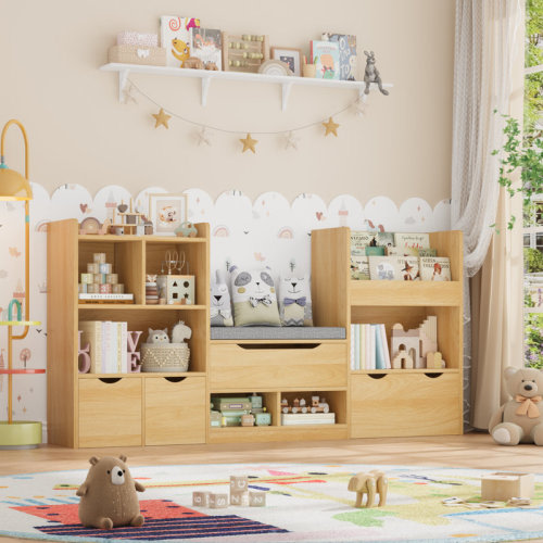 Isabelle & Max™ 72" W x 37"H 4-IN-ONE Kids Bookcase with 3 Drawers, Soft Cushion, 3-Layer Bookshelf, Reading Nook & Reviews | Wayfair