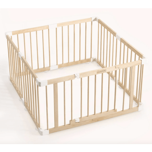 HARPPA Wooden Baby Gate Playpen | Non-Toxic Foldable DIY Adjustable Play Yard for Infants & Toddlers – Natural Finish Baby Fence for Small & Large Spaces