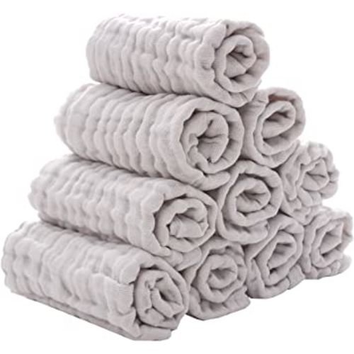 MUKIN Baby Washcloths - Natural Cotton Baby Wipes - Soft Newborn Baby Face Towel for Sensitive Skin- Baby Registry as Shower, 10 Pack 12x12 inches