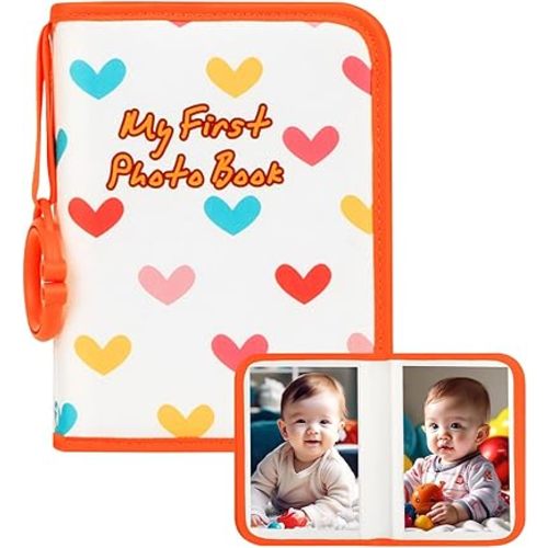 Baby Photo Book Holds 21 4x6 Photos, My First Photo Book for Baby or Toddlers, Love" Baby Photo Album Soft Cloth Family Book, Cute Book Gift for Babies Shower Newborns Family Photos (Orange)