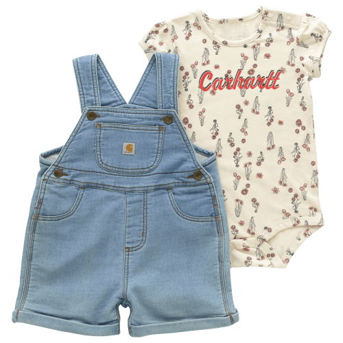 Carhartt Floral Short-Sleeve Bodysuit and Denim Shortalls Set for Babies