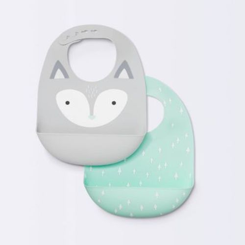 Silicone Bibs with Decal - 2ct - Cloud Island™ Gray Fox & Green Arrows