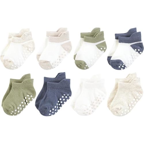 Touched by Nature Baby Infant Boy Organic Cotton Socks with Non-Skid Gripper, Blue Sage Neutral, 0-6 Months