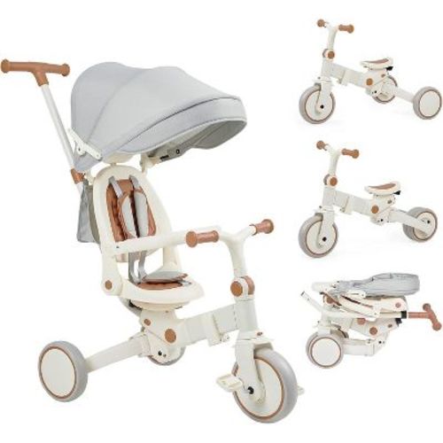 Garvee 7 In 1 Baby Tricycle, Foldable Toddler Tricycle With Parent Handle, Toddler Push Bike With Canopy, And Guardrail, Tricycle For 12-72 Months