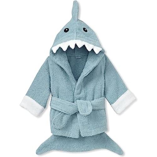 Baby Aspen "Let the Fin Begin Blue Terry Shark Robe, Blue, 0-9 months