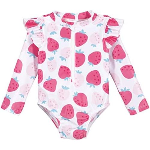 Gerber Baby Girls' Toddler Long Sleeve One Piece Rashguard Swimsuit
