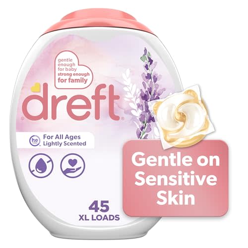 Dreft Laundry Detergent Pacs, Lightly Scented, Lavender, For Baby and Family, XL Pacs, 45 Count