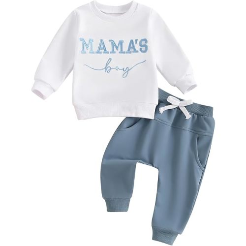 Toddler Baby Boy Fall outfit Mama's Boy Letter Embroidery Sweatshirt Top Elastic Pants Set Cute 2pcs Winter Clothes