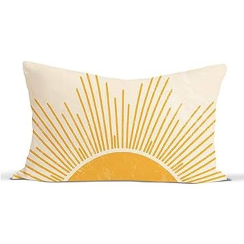 Rusenbao Sunshine Pillow Boho Sun Decor Sunshine Sunset Sunrise Yellow Lumbar Throw Pillow Covers, Hello Sunshine Decorate Home Bedroom,12 x 20
