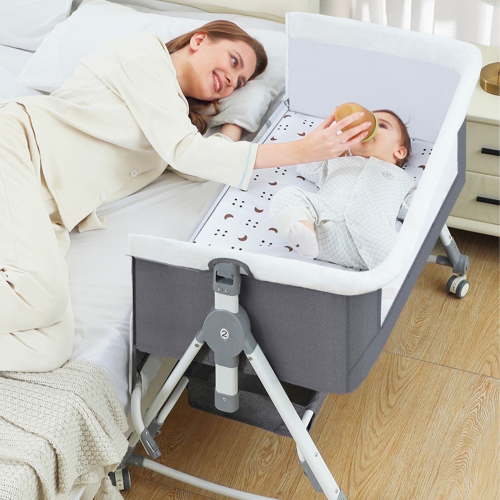 Magic Co. 3-in-1 Baby Bassinet, With Changing Table & Adjustable Side Rails, 0-24 Months, Gray
