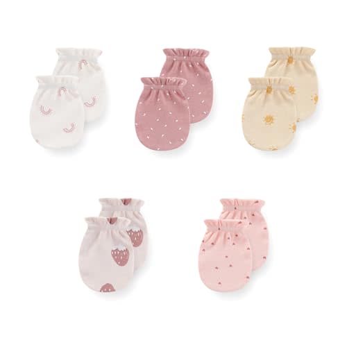 JELYLOVE 5 Pack Unisex New Born Boy Girls No Scratch Mittens Cotton Soft Baby Gloves Accessory 0-3 Months Infant Essentials