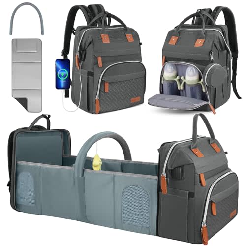 DERJUNSTAR Diaper Bag Backpack,Baby Diaper Bags, Multifunctional Travel Diaper Waterproof Backpack for Baby Boy & Girls, with Portable Diaper Pad,Upgrade Slate