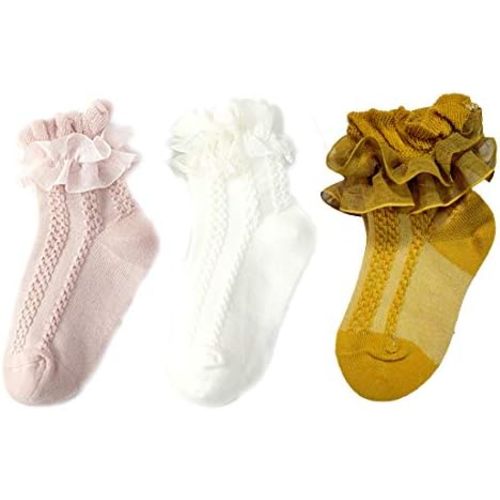 Colorful Childhood Baby-Girls Eyelet Ruffle Lace Socks Toddler Double Lace Dressy Short Socks Newborn/Infants