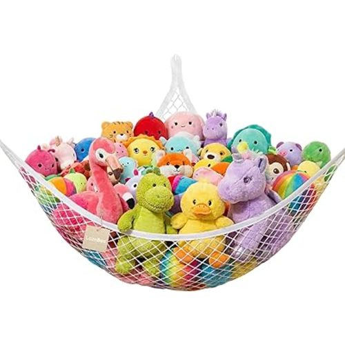 Lazebox Stuffed Animal Net Hammock for Plushie Toys, Stuffed Animal Hammock Corner for Kids' Room Decor, Ideas for Organizing Stuffy Collection, White, L (67" x 40" x 40")-Pack of 1