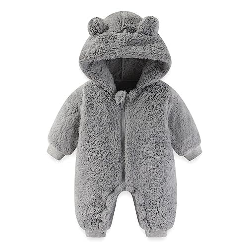 AiWMGL Newborn Baby Bear Onesie Outfit Suit Girls Boys Fleece Jumpsuit Romper Hooded Winter Snowsuit Clothes