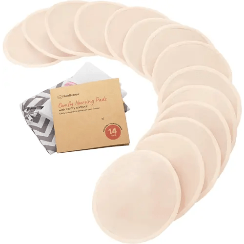 Organic Nursing Pads - 14 Washable Viscose Derived from Bamboo Breastfeeding Pads, Wash Bag, Reusable Breast Pads for Breastfeeding, Nipple Pads for Breastfeeding Essentials(Bare Beige, XL 5.5")