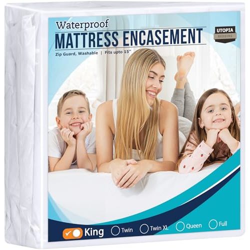 Utopia Bedding Zippered Mattress Encasement King, 100% Waterproof Bed Bug and Dust Mite Proof Mattress Protector, Absorbent Six-Sided Mattress Cover