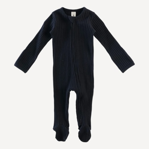 long sleeve two way zipper footie | black | organic cotton wide rib