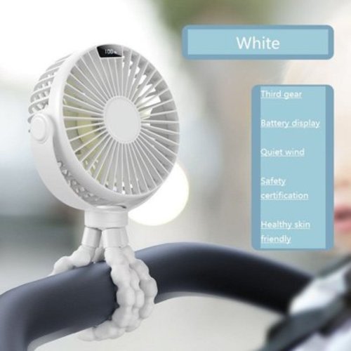 KOMI Portable Stroller Fan for Baby, Rechargeable Battery Operated, 3 Speeds, 360° Rotation, 25db Low Noise,Digital Display, Detachable Flexible Tripod Clip-on Car Seats, Tent, Crib, Treadmill