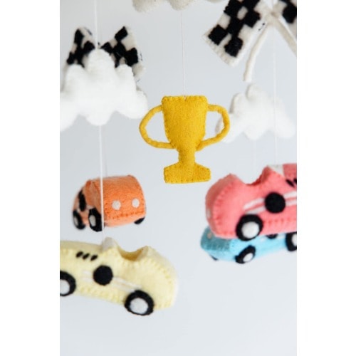 Racing Car Crib Mobile / Handmade Felt Baby Mobile with Cars and Flags / Boy Nursery Decor / Baby Shower Gift / Speed Theme Mobile