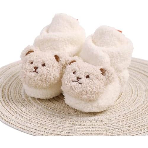 COSANKIM Baby Booties Newborn Boys Girls Fleece Boots Non Slip Grippers Stay On Slipper Socks Infant First Walker Winter Warm Crib Shoes