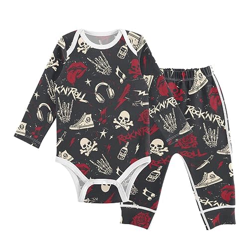 vvfelixl Baby Bodysuits Pants Sets Guitar Headphones Long Sleeve Baby Clothes For Boys Girls 0-24M Black