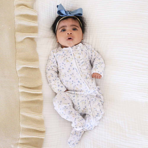 Blake's Blooms Waffle Bamboo Zipper Ruffle Footie