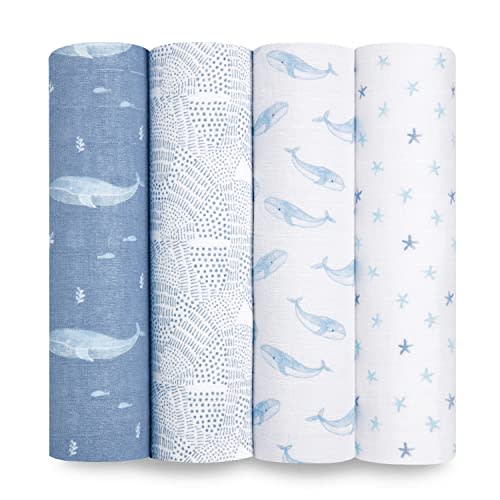 aden + anais Swaddle Blanket, 100% Organic Cotton Blankets for Girls & Boys, Baby Receiving Swaddles, Ideal Newborn & Infant Swaddling Set, 4 Pack, Oceanic