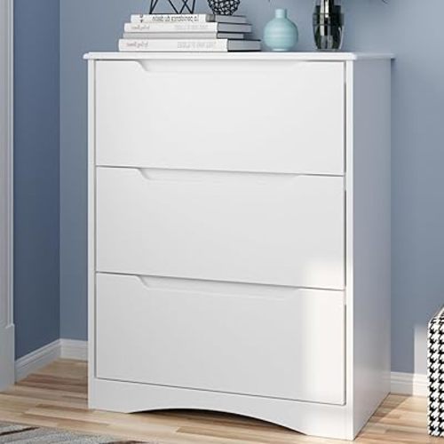 Gizoon 3 Drawers Chest, Bedroom Drawer Dresser with Large Storage Capacity, Embedded Handle, and Sturdy Anti-Tripping Device, Modern Design Cabinet for Hallway, Office, Living Room (White)