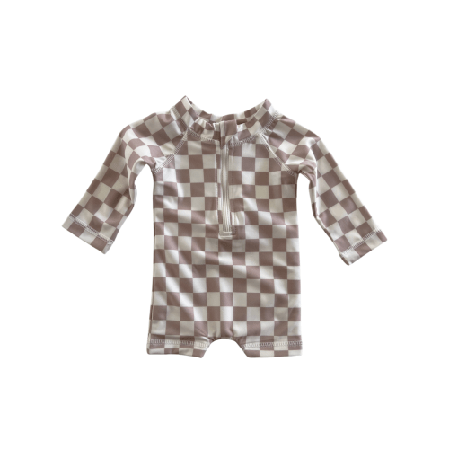 Tiramisu Checkerboard / Sonny Rashguard Swimsuit / UPF 50+