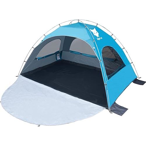 Night Cat Beach Tent Portable Camping Sun Shade Shelter for 2-4 Persons with UV Protection 3 Breathable Mesh Windows Extended Tent Floor Easy Set Up Outdoor