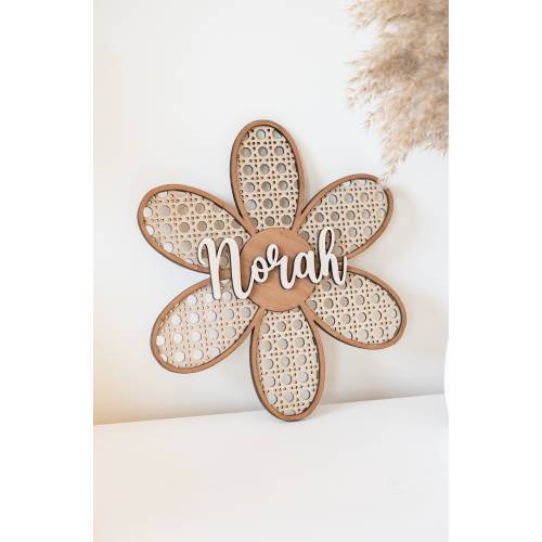11” rattan daisy, boho daisy, nursery sign, farmhouse style, personalized name sign, baby shower gift, gift for her, baby shower gift