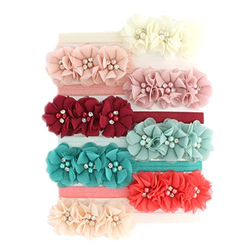 My Lello Flower Headbands Baby - Girls - Toddler Fabric Beaded Stretchy Elastic Pair