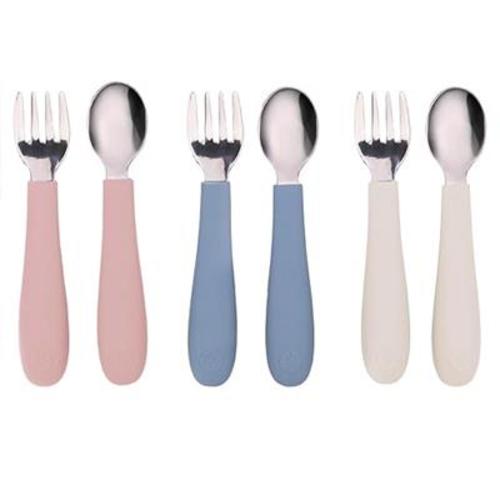 WeeSprout Toddler Utensils, 3 Forks & 3 Spoons, 18/8 Stainless Steel & Food Grade Silicone, Thick Easy-Grip Handles, Perfect Length For New Self Feede