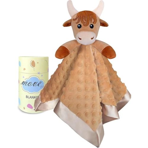 Highland Cow Security Blanket Soft Loveys for Boys Babies Newborn Lovie Infant Blankie Baby Stuff Baby Snuggle Toy Baby Gifts 16 Inch - A-boy Highland Cow