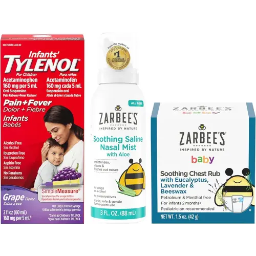 Tylenol and Zarbee’s Baby Essentials Bundle for Infants: Infants Acetaminophen Liquid Medicine, Zarbee's Baby Soothing Nasal Spray, and Zarbee's Baby Soothing Eucalyptus & Lavendar Chest Rub