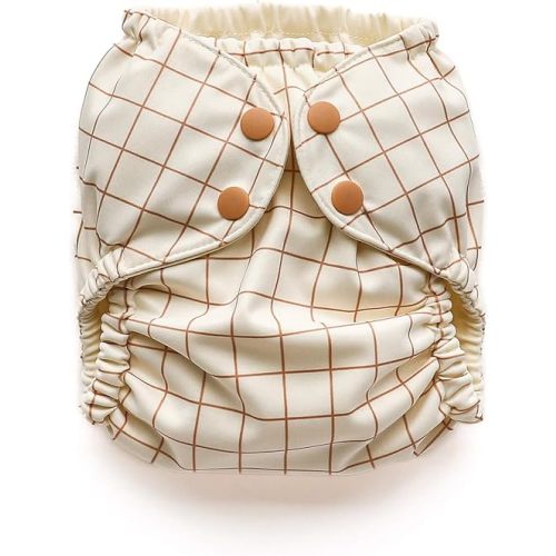 Esembly Cloth Diaper Cover - Reusable Swim Diaper, Waterproof, Breathable - Adjustable Outer Layer Over Absorbent Inner for Blowout Protection - Windowpane, Size 2 (18-35lbs)