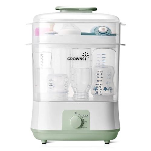 Grownsy Adjustable 4 in 1 Large Bottle Sterilizer and Dryer, 8 Bottles Capacity,Electric Steam Baby Bottle Sterilizer, Sanitizer for Baby Bottles & Pacifiers, Breast Pump Parts Green